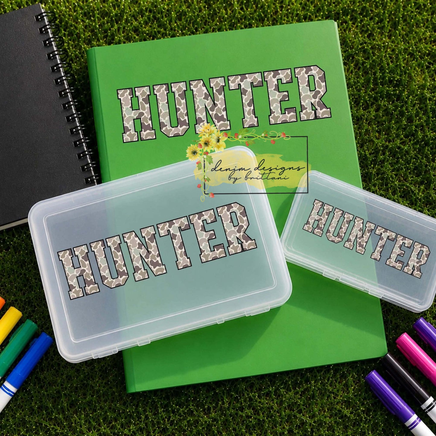 Personalized Folders, Pencil box & Crayon box.
