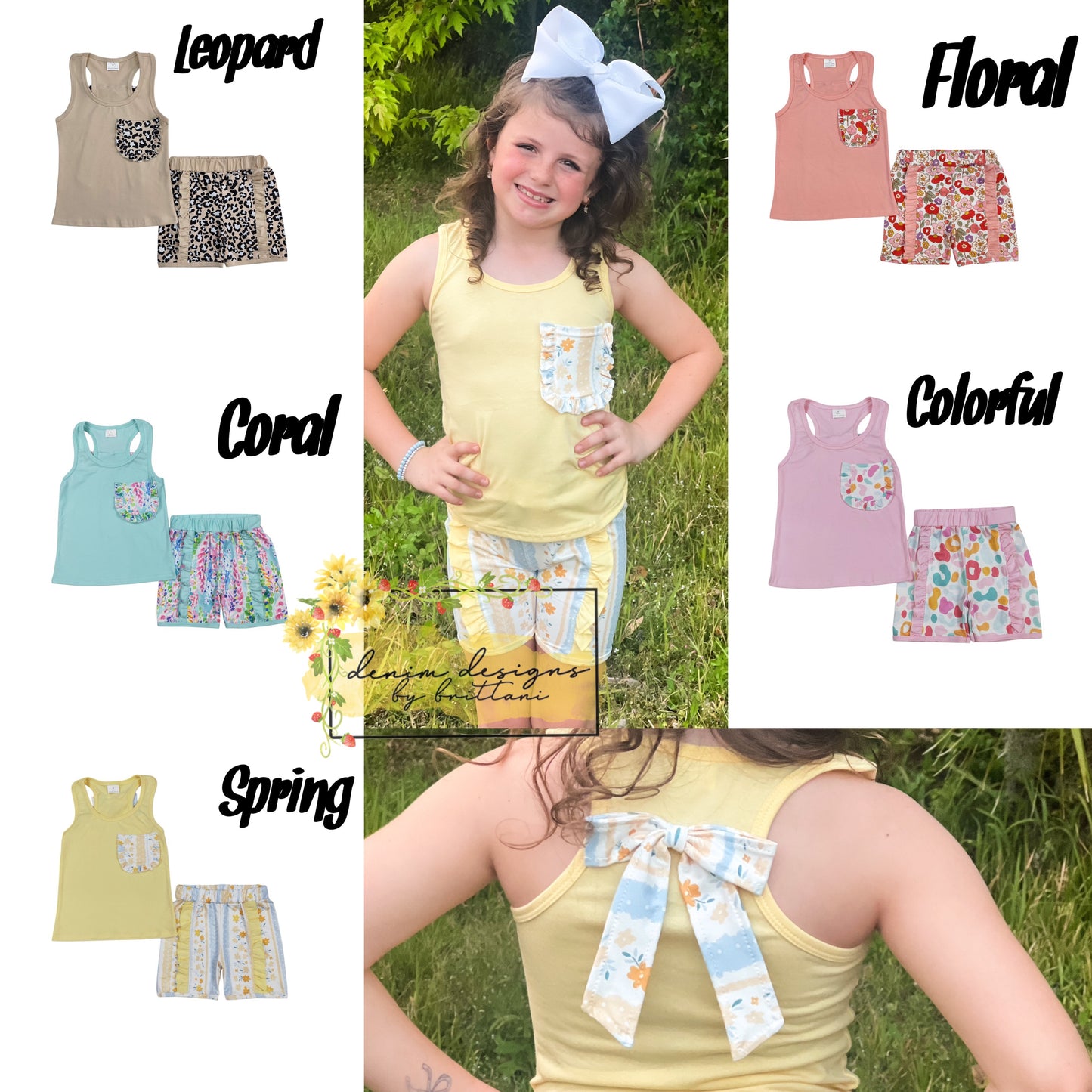 Ruffle bow back tank set
