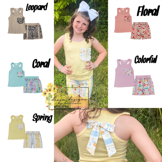 Ruffle bow back tank set