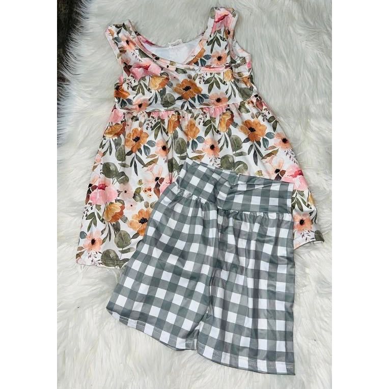 5/6 Olive floral biker set