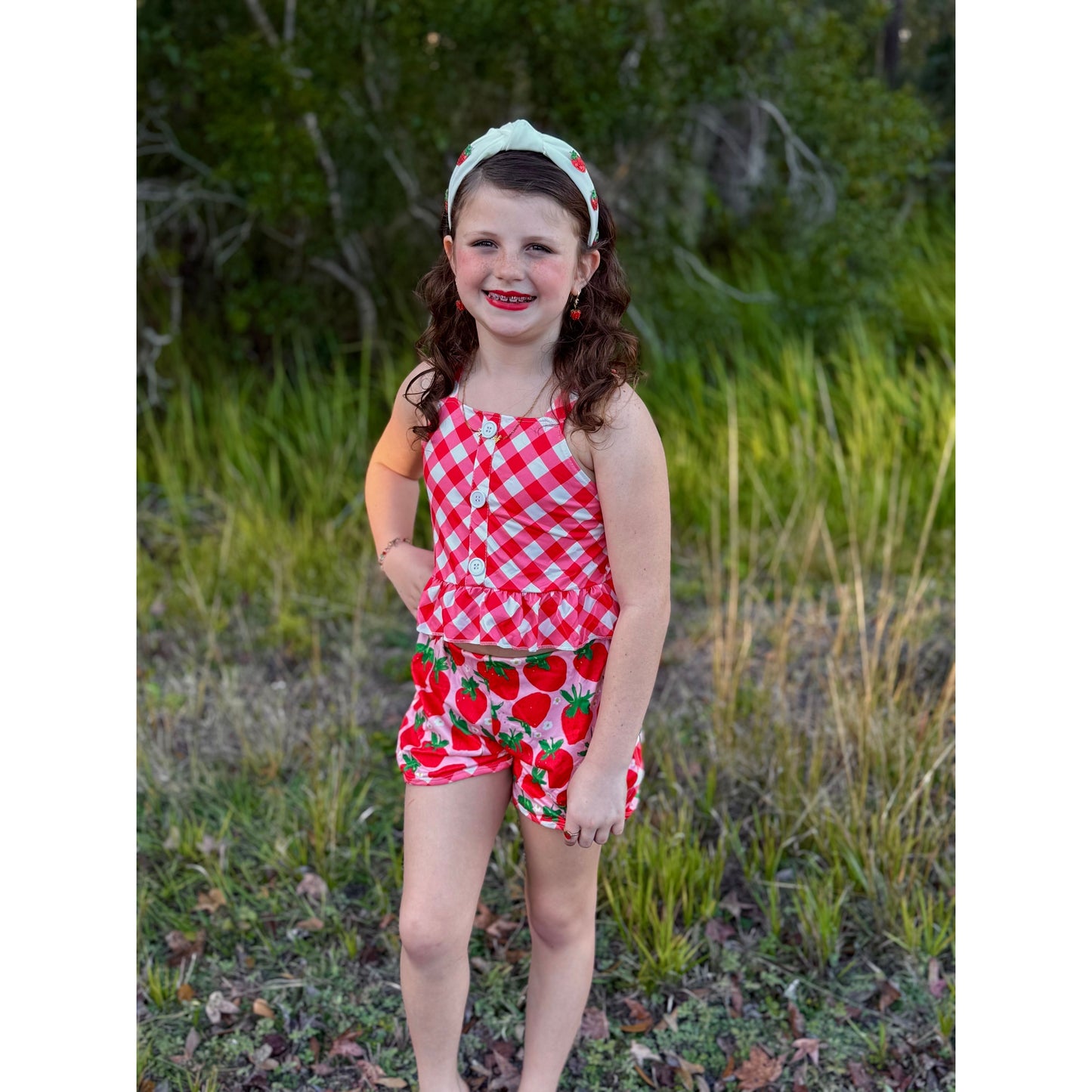 Berry Plaid Crop Set