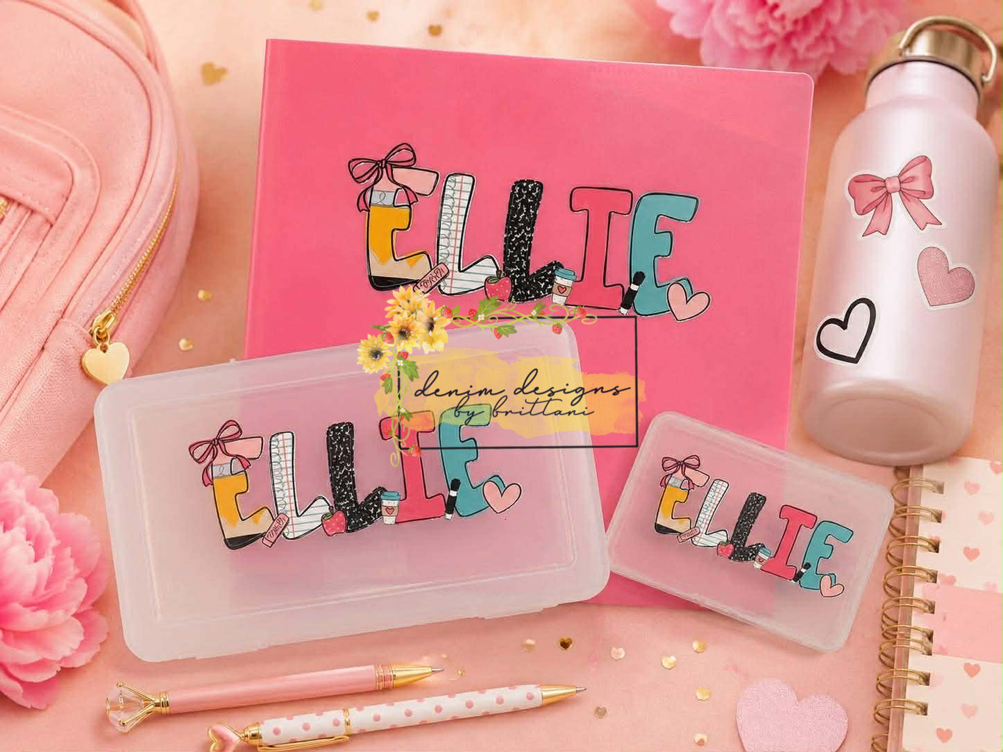 Personalized Folders, Pencil box & Crayon box.
