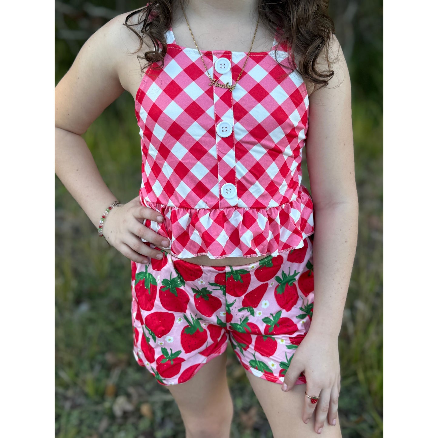 Berry Plaid Crop Set