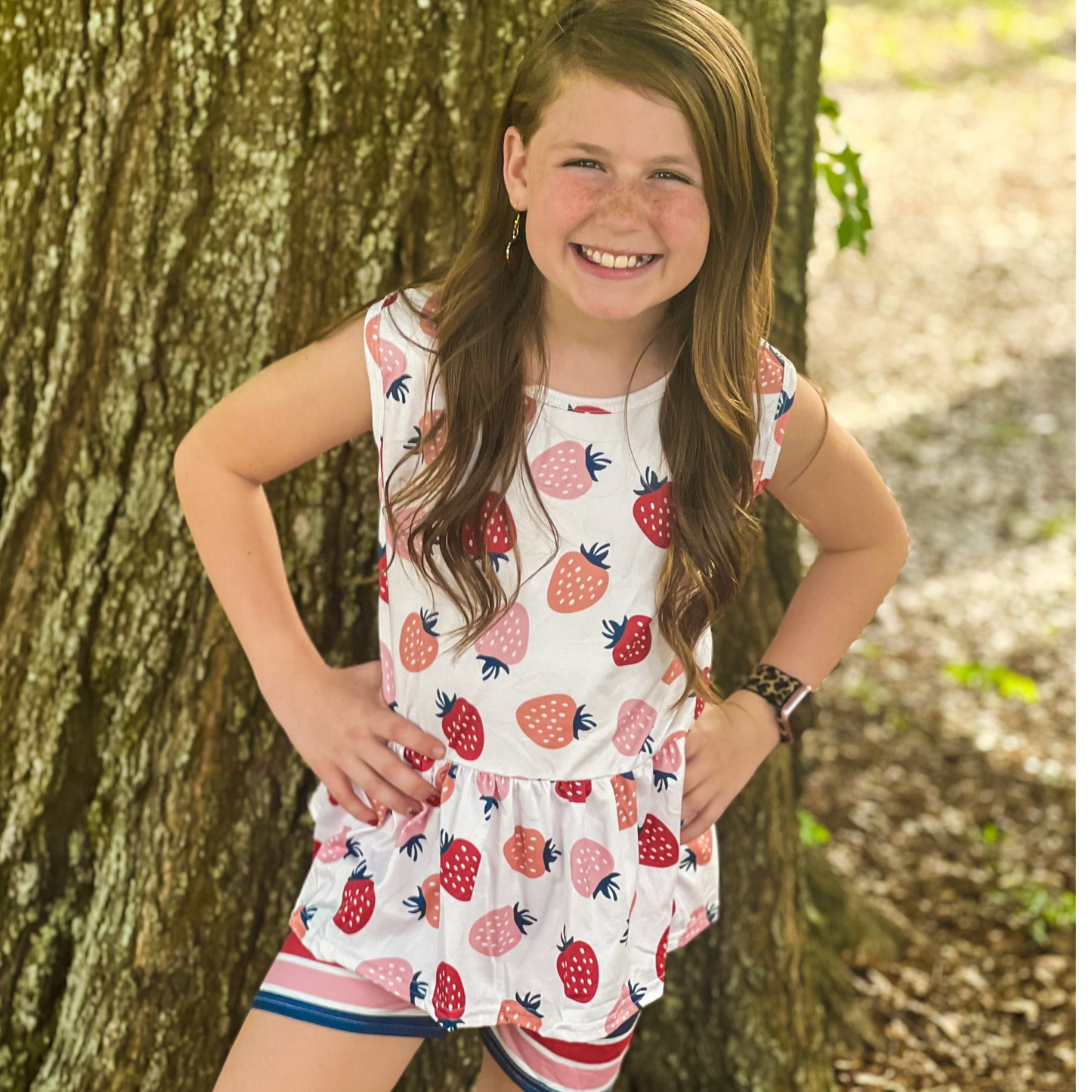Berry peplum & bikers set