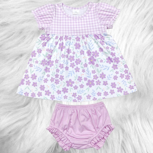 Purple plaid floral bummie set