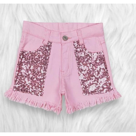 Pink sparkly denim shorts