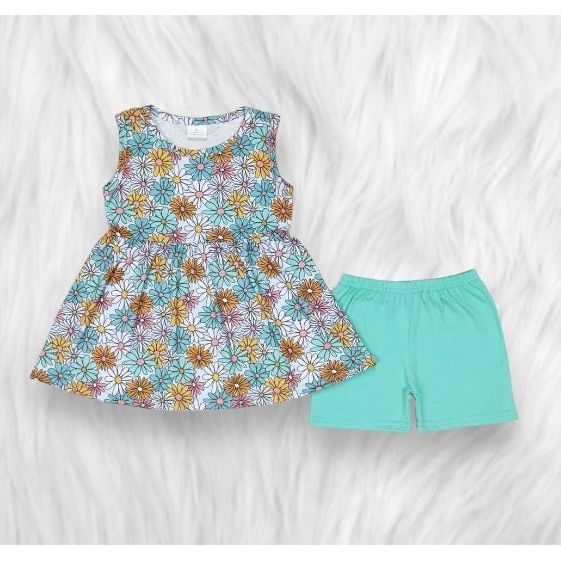 Teal floral biker set