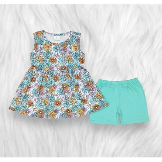 Teal floral biker set