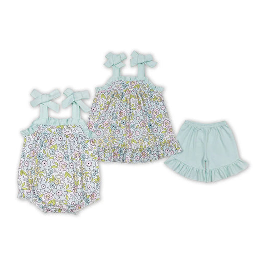 Mint floral Sibling set