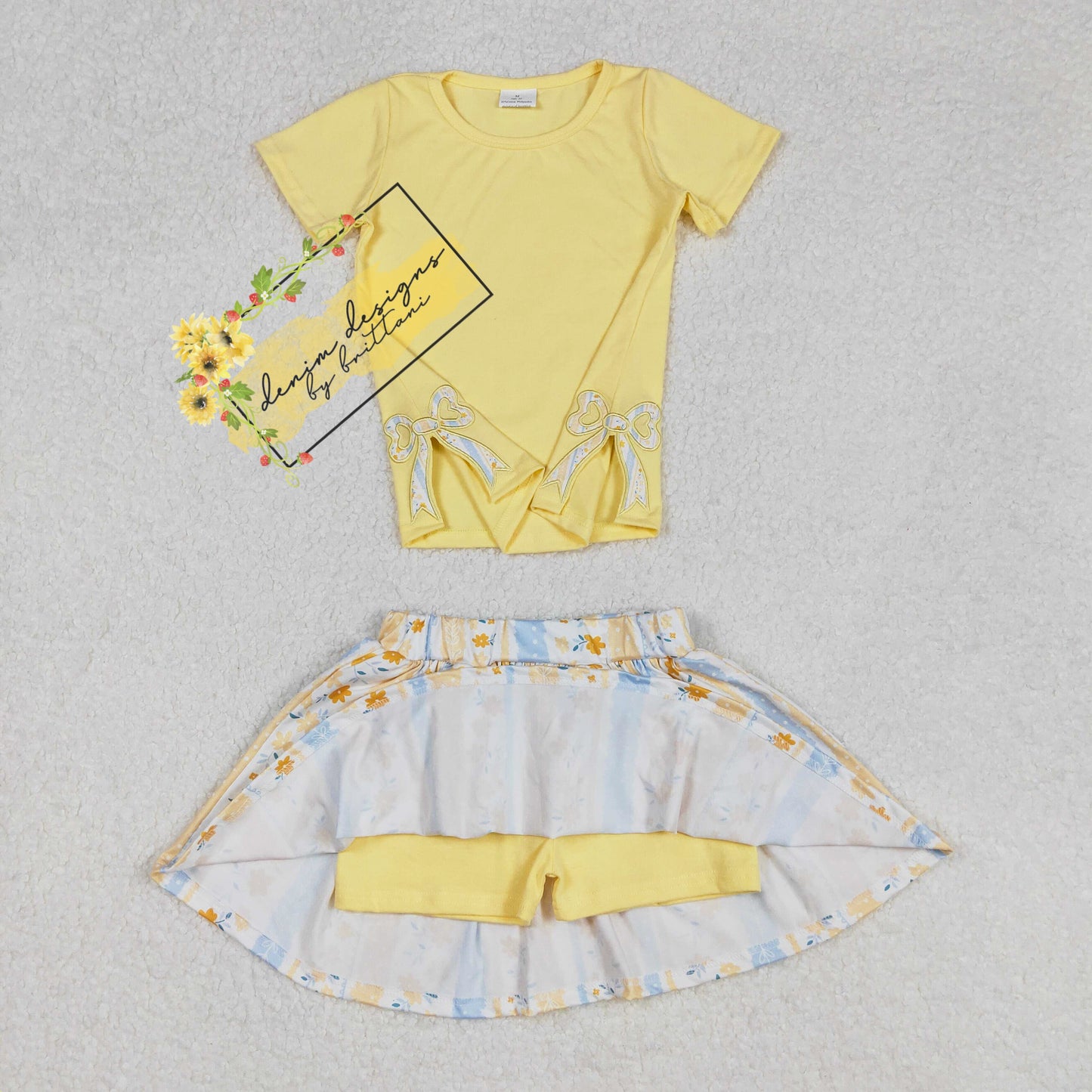Yelow floral bow SKORT set