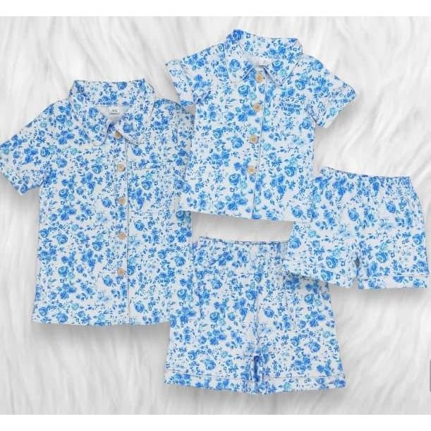 Mommy & Me blue floral pjs