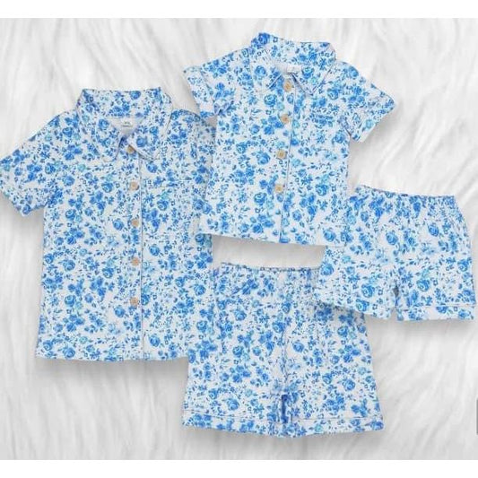 Mommy & Me blue floral pjs